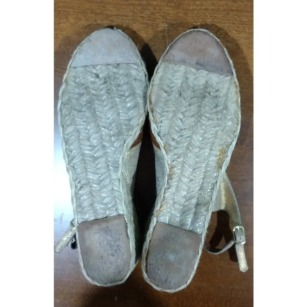 Lauren Ralph Lauren Espadrille‎ Sandals with Wedge Heels, Brown, Tan, Gold, Sz 9